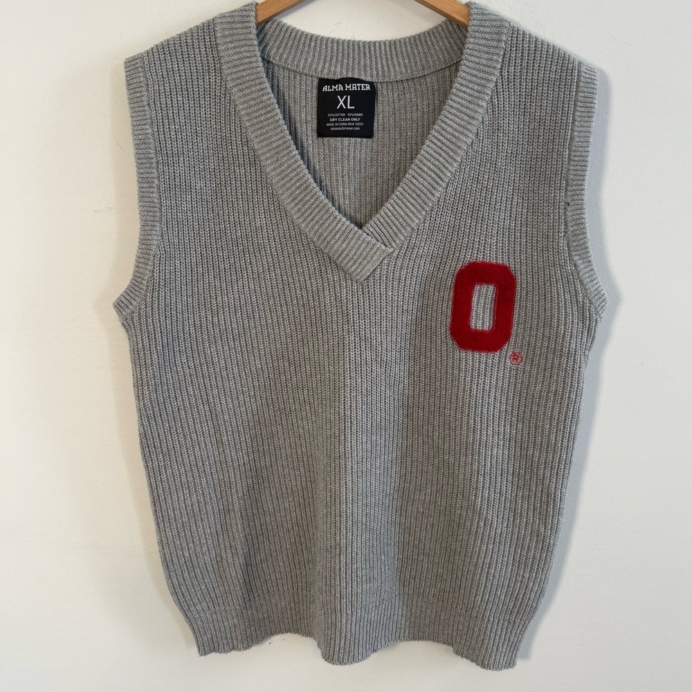 Alma Mater V-Neck Block O Sweater Vest in Gray, Size XL
